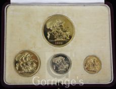 A George VI coronation 1937 proof specimen set of four gold coins, comprising crown, two pounds,