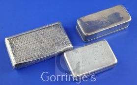 An early 19th century Irish silver rectangular snuff box with engraved inscription related to "The