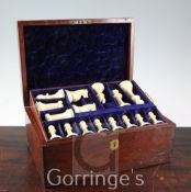 A Staunton club size ivory chess set, in the manner of Jaques, circa 1900-10,