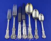 A matched 19th century part suite of silver double struck Queen's pattern flatware, with engraved