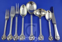A stylish mid 20th century part suite of Danish sterling and 830 standard silver cutlery No.15, by