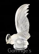 A Lalique glass frosted glass car mascot 'Coq Nain', signed in lower case Lalique France, 8in.