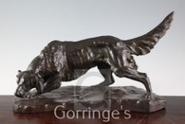 A Goldscheider terracotta model of a setter dog, signed Strobl, early 20th century, with a cold