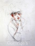 Paul Cesar Helleu (French, 1859-1927)black and sanguine chalk,Jeune Femme aux Chapeau (Mlle Kelly),