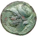 Bruttium, The Bretti.  Didrachm (14.89 g), ca. 211-208 BC. Head of Ares left, wearing crested