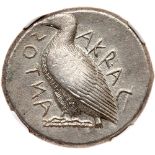 Sicily, Akragas. Silver Tetradrachm (17.27 g), ca. 465/4-446 BC. AKRAC-ANTO, eagle standing left.