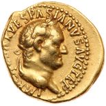 Vespasian. Gold Aureus (7.32 g), AD 69-79. 'Judaea Capta' type. Lugdunum, AD 71. IMP CAESAR