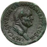 Vespasian.  Sestertius (26.22 g), AD 69-79. 'Judaea Capta' type. Rome, AD 71. IMP CAES VESPASIAN