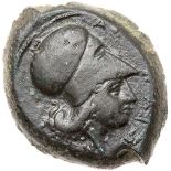 Sicily, Aitna.  Tetras (15.34 g), 354/3-344 BC. A[I]TAI-N, head of Athena right, wearing Corinthian