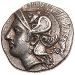 Thessaly, Pharsalos. Silver Hemidrachm (2.81 g), late 5th-mid 4th centuries BC E. Helmeted head of