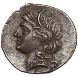 Bruttium, Carthaginian occupation. Silver 1/2 Shekel (3.75 g), ca. 215-205 BC EF. Second Punic War