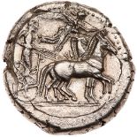 Sicily, Gela. Silver Tetradrachm (17.22 g), ca. 480/75-475/0 BC Superb EF. Charioteer driving slow