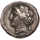 Campania, Neapolis. Silver Nomos (6.92 g), ca. 275-250 BC Choice VF. Head of nymph left, hair held