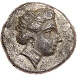 Crete, Phalasarna. Silver Drachm (5.09 g), ca. 300-270 BC Nearly EF. Head of Artemis Diktynna right,