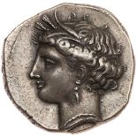 Lucania, Metapontion. Silver Nomos (7.75 g), ca. 340-330 BC EF. Head of Demeter left, wreathed