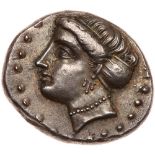 Paphlagonia, Sinope. Silver Drachm (4.96 g), ca. 330-300 BC EF. Agreos, magistrate. Head of nymph