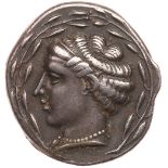 Bruttium, Terina. Silver Nomos (7.58 g), ca. 440-425 BC Choice VF. Head of the nymph Terina left,