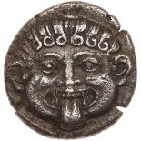 Macedonia, Neapolis. Silver Hemidrachm (1.68 g), ca. 424-350 BC EF. Facing gorgoneion. Reverse: [N-