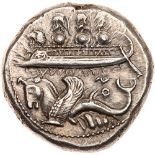Phoenicia, Byblos. 'Ozba'al. Silver Shekel (13.18 g), ca. 400-365 BC EF. 'Z (in Phoenician)