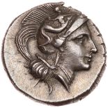 Lucania, Thourion. Silver Nomos (6.45 g), after 280 BC EF. Head of Athena right, wearing crested