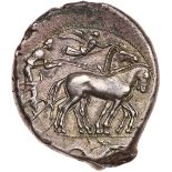 Sicily, Syracuse. Second Democracy. Silver Tetradrachm (17.10 g), 466-405 BC EF. Ca. 450 BC.