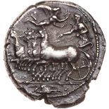 Sicily, Kamarina. Silver Tetradrachm (16.92 g), ca. 425-405 BC Choice VF. Athena driving galloping