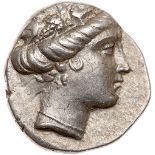 Euboia, Histiaia. 3rd-2nd century BC. Silver Tetrobol (2.13g) Superb EF. Wreathed head of the