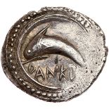 Sicily, Zankle-Messana. Silver Drachm (5.66 g), ca. 500-493 BC Choice VF. DANKL[E], dolphin