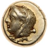 Ionia, Phokaia. Electrum Hekte (2.48 g), ca. 387-326 BC EF. Head of Omphale left, wearing lion's