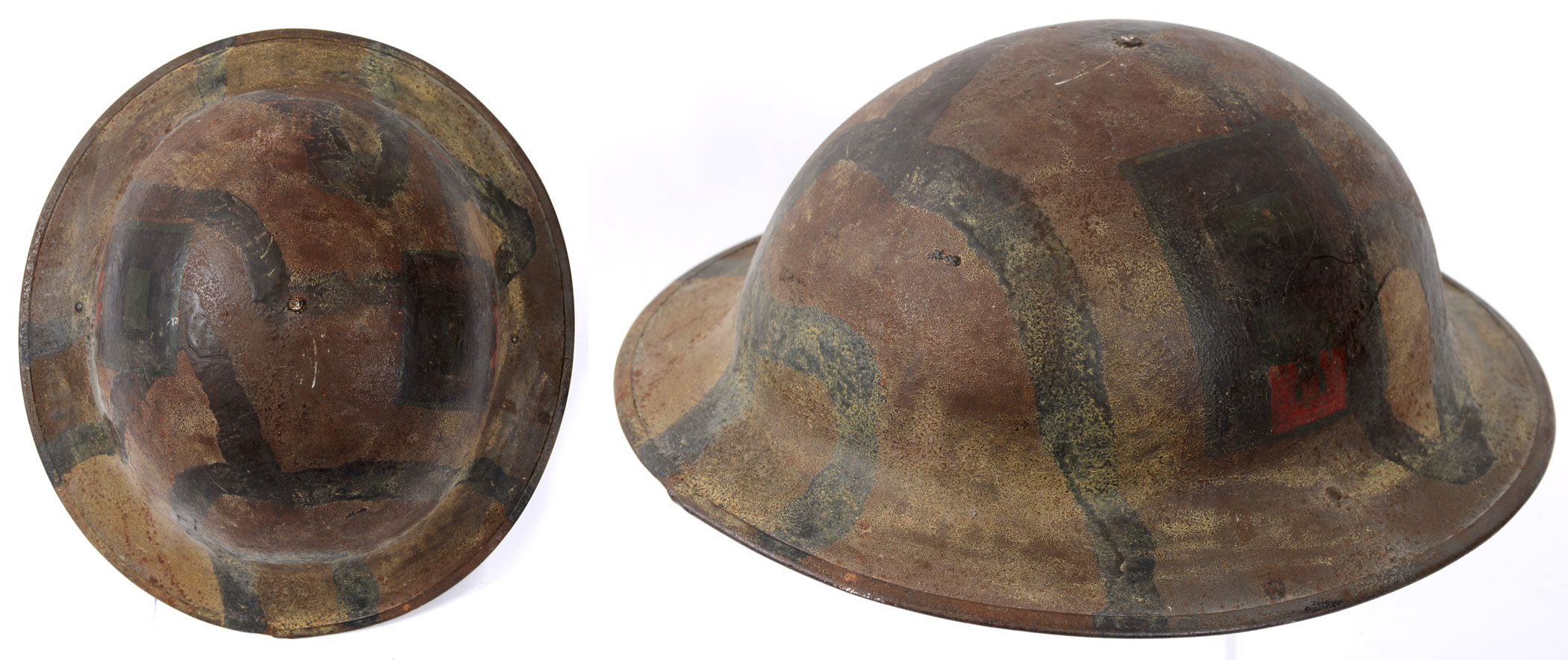 GREAT WAR - U.S. M1917 'DOUGHBOY' CAMOUFLAGED STEEL COMBAT HELMET '1ST ARMY' (ENGINEERS)  the