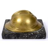 GREAT WAR - A BELGIAN CAST BRONZE 'ADRIAN HELMET' DESK PAPER-WEIGHT BY 'N.BAUDON'  mounted on a