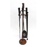 GREAT WAR - A FRENCH TRENCH ART FIRE IRON COMPANION SET  comprising shovel, tongs, poker, and