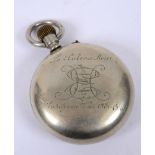 GREAT WAR - 'LE CATEAU. MONS' - A NICKEL SILVER POCKET WATCH CASE  finely engraved to reverse '