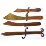 GREAT WAR - FOUR FRENCH MADE TRENCH ART PAPER KNIFES  each worked from copper shell driving bands