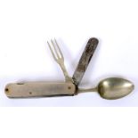 GREAT WAR - A BRITISH OFFICER'S PRIVATE PURCHASE FOLDING AND DETACHABLE POCKET CUTLERY SET BY W.