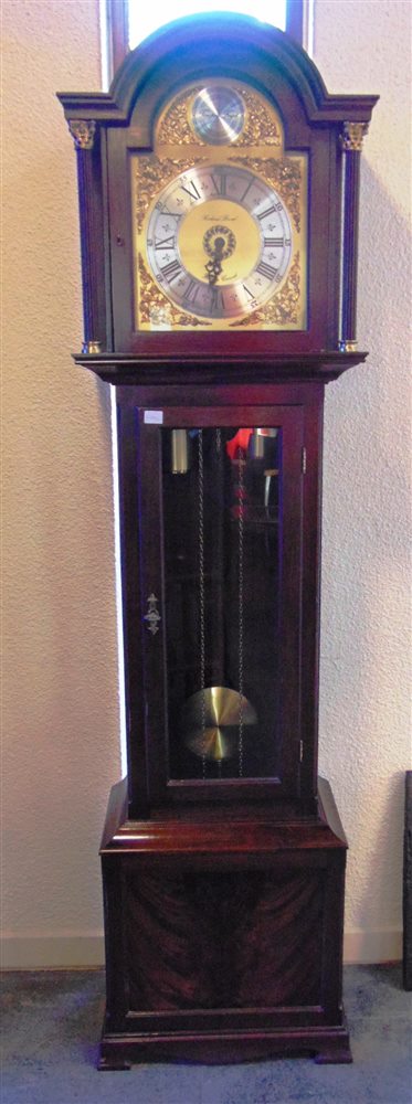 A CONTEMPORARY LONG CASE CLOCK the dial with roman numerals and signed 'Rickard Broad, Bodmyn
