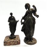 A BRONZE FIGURE OF A LADY in classical dress 16.5cm high on square marble base; and a late 19th
