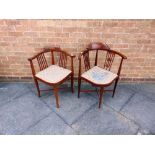 TWO EDWARDIAN MAHOGANY CORNER CHAIRS with inlaid decoration