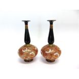 A PAIR OF ROYAL DOULTON SLATERS STONEWARE VASES, with globular bodies and elongated necks, impressed