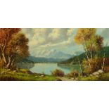 A. FERRETTI (20TH CENTURY) Landscape with Lake and Distant Mountains, oil on canvas, signed lower