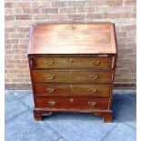 A 19TH CENTURY MAHOGANY BUREAU, the fitted interior with marquetry decoration and two secret