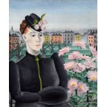 IRISH SCHOOL (20TH CENTURY) Lady with Pink Flowers Before a City Square, oil on canvas, unsigned,