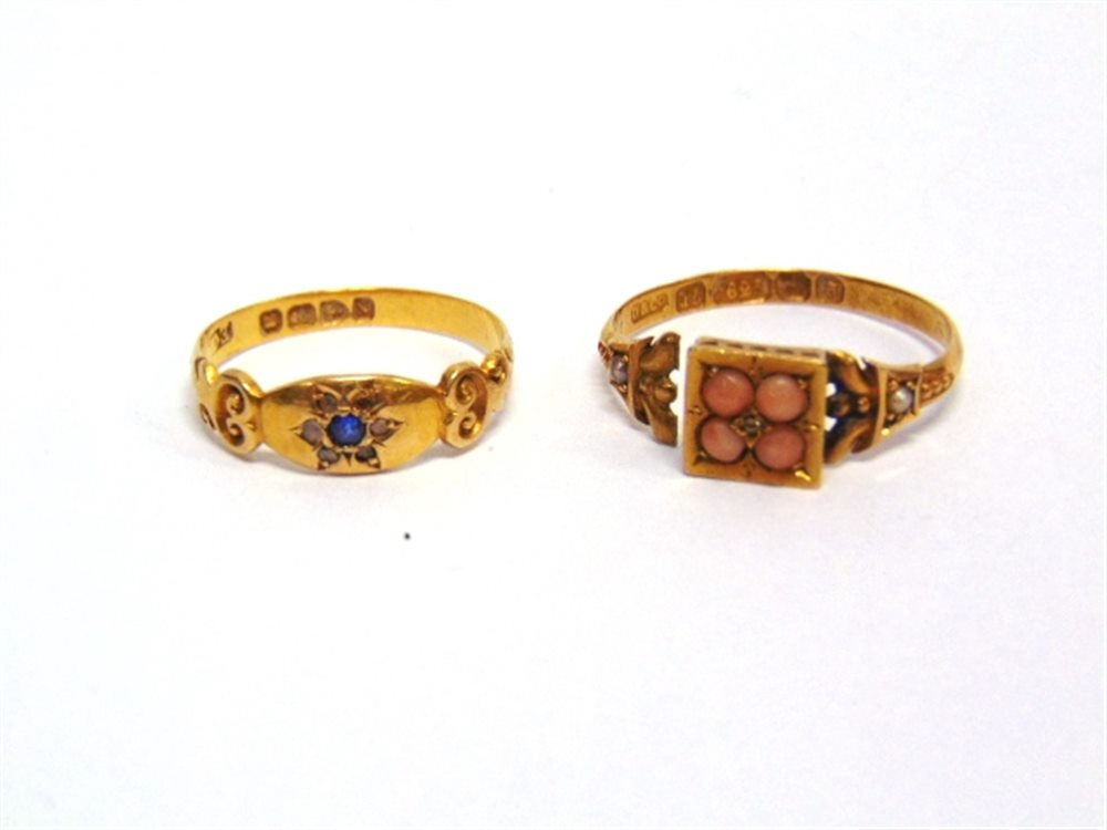 A LATE VICTORIAN GEM SET 18 CARAT GOLD RING Chester 1895, finger size N, 2g gross, cased; and a