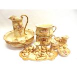 AN EXTENSIVE CROWN DEVON WASHSTAND/DRESSING TABLE SET comprising jug, basin, pair of chamber pots,