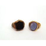 A BLOODSTONE SIGNET RING and a sardonyx ring; both unmarked, 7.7g gross