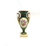 A TWIN HANDLED PEDESTAL VASE BY LE TALLEC, the reserves with painted floral decoration and gilt