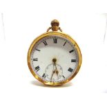 AN 18 CARAT GOLD OPEN FACED POCKET WATCH gilt metal cuvette, 90g gross inclusive of movement