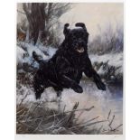 AFTER JOHN TRICKETT Retriever crossing a stream in a snow covered landscape, limited edition