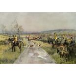 AFTER LIONEL EDWARDS 'The South Notts Fox Hounds, from Ploughman's Wood' Colour print, titled on the