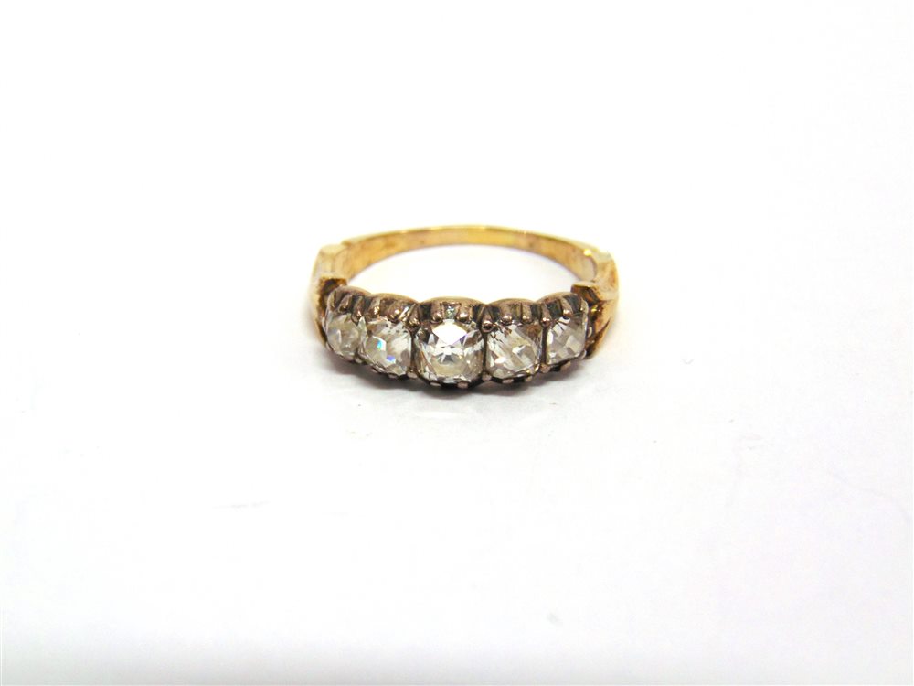 A LATE VICTORIAN FIVE STONE DIAMOND RING the graduated silver collet set old mine cuts totalling - Image 5 of 5